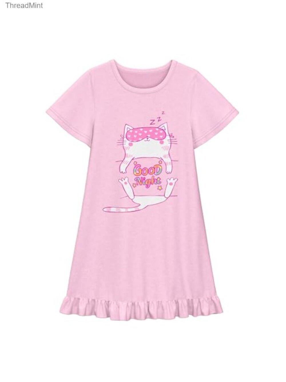 Cotton Princess Nightgown Girls Sleepwear Short Sleeve Knee Length